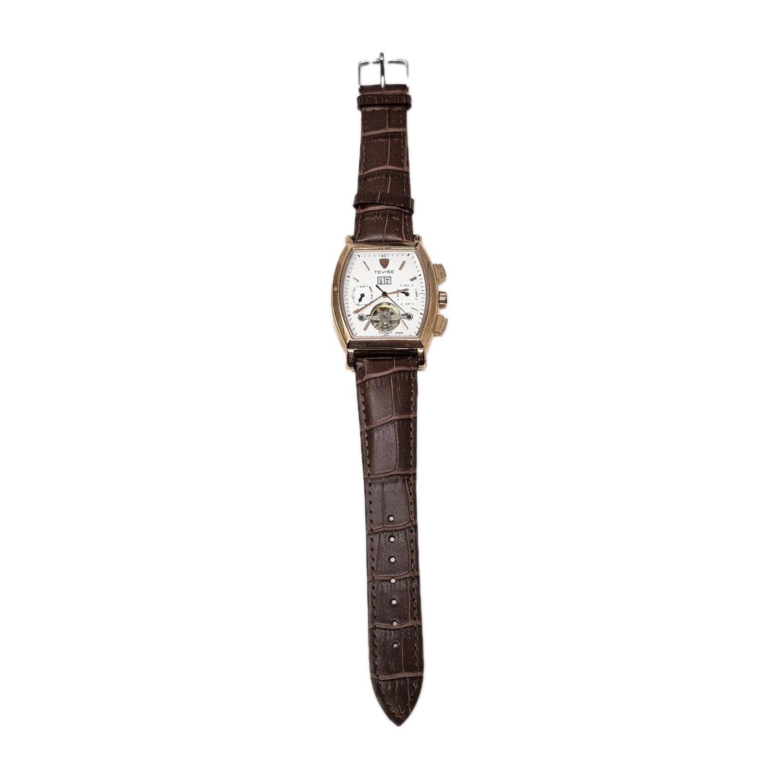 Tevise Automatic Mens Preowned With Leather Strap Gold